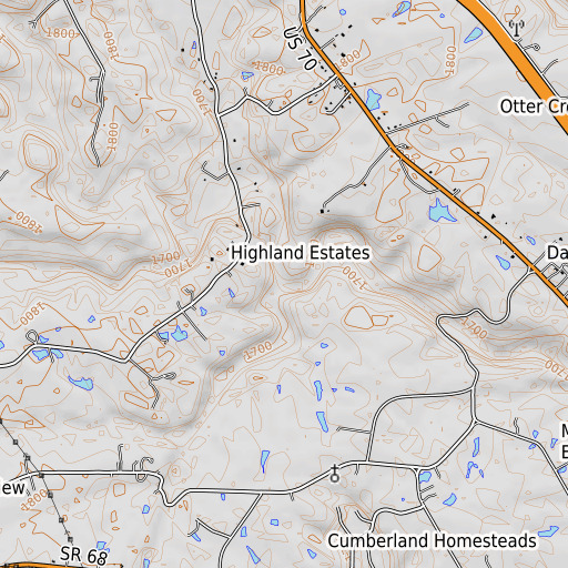 OpenTopoMap map of Long Branch, TN