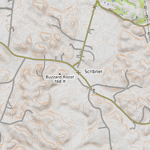 OpenTopoMap map of Long Tom Branch, TN