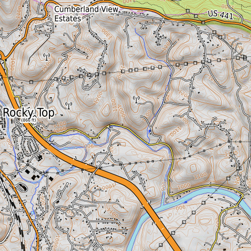 OpenTopoMap map of Lovely Spring, TN