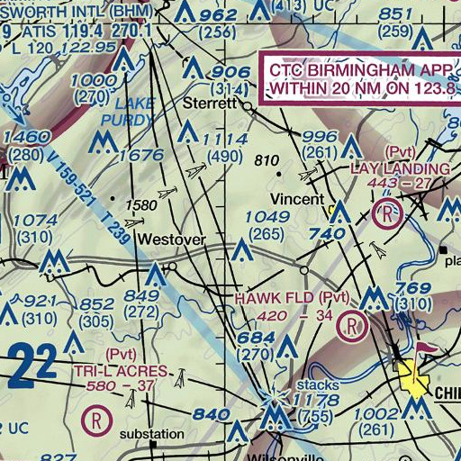 FAA VFR chart of Yellowleaf Creek, AL