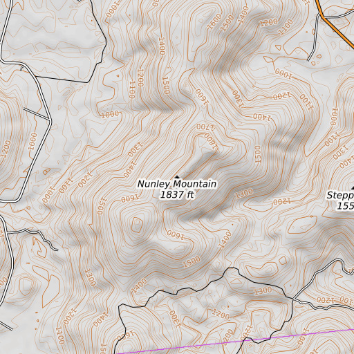 OpenTopoMap map of Nunley Mountain, TN