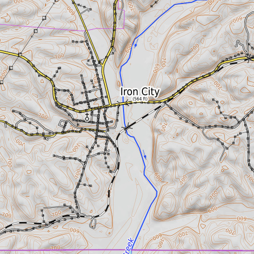 OpenTopoMap map of Pinhook Branch, TN