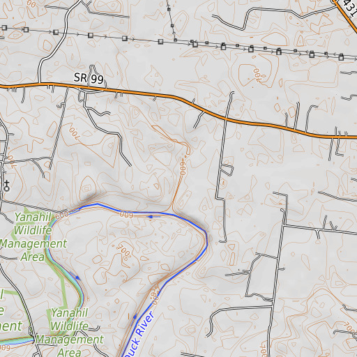 OpenTopoMap map of Pumpkin Creek, TN