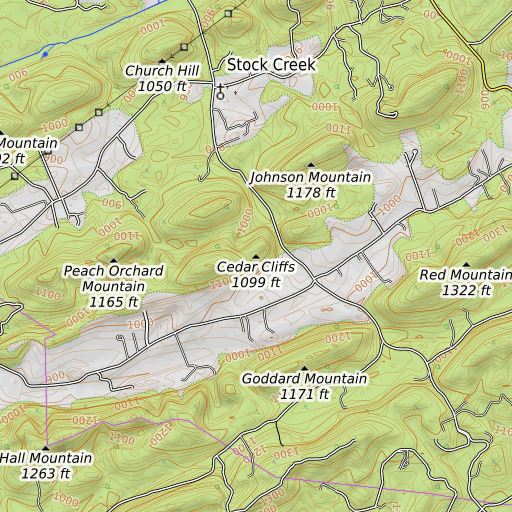 OpenTopoMap map of Cedar Cliffs, TN