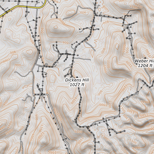 OpenTopoMap map of Dickens Hill, TN