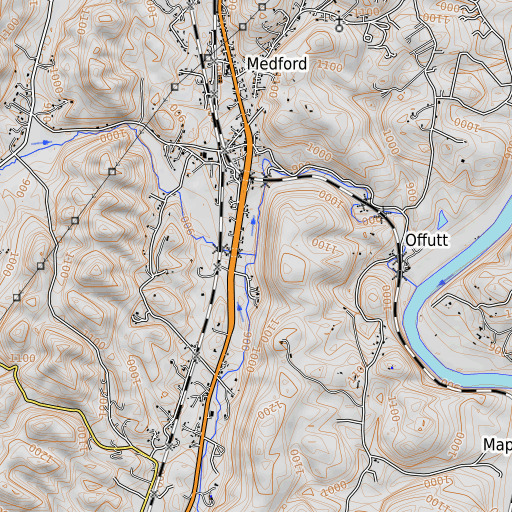 OpenTopoMap map of Doe Creek, TN