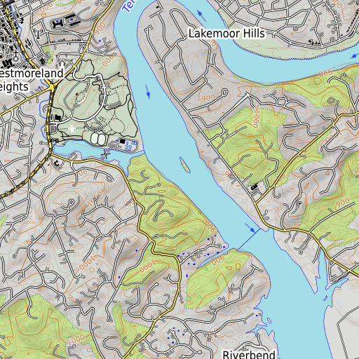 OpenTopoMap map of Lyons Shoals, TN