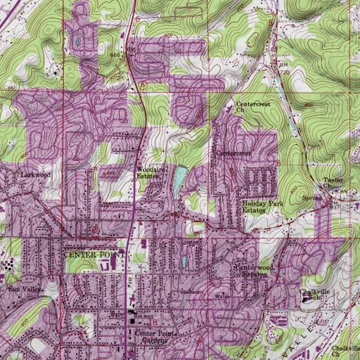 USGS 24K topo map of Center Point Lake, AL