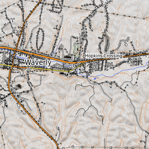 OpenTopoMap map of Waverly Elementary School, TN