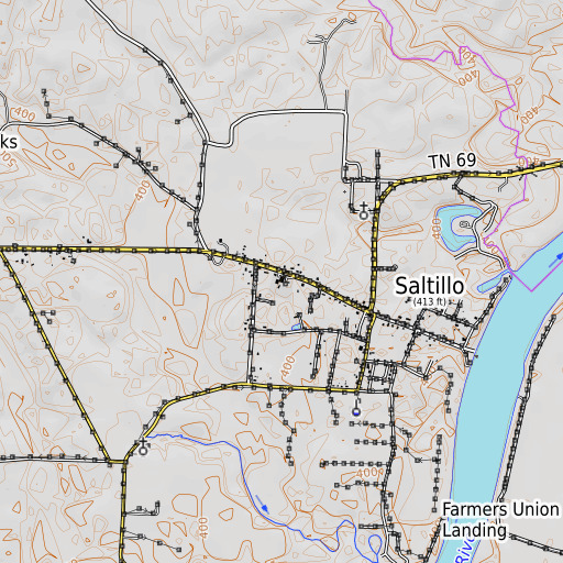 OpenTopoMap map of Saltillo Elementary School, TN