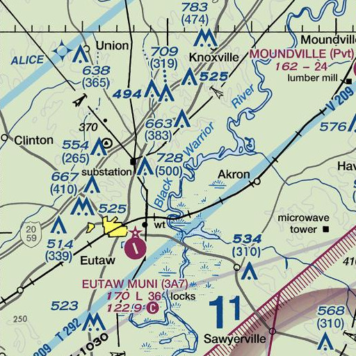 FAA VFR chart of Chiles Ferry Bar, AL