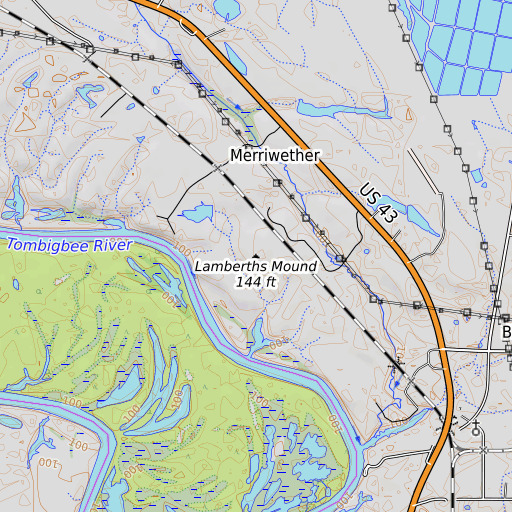 OpenTopoMap map of Lamberths Mound, AL