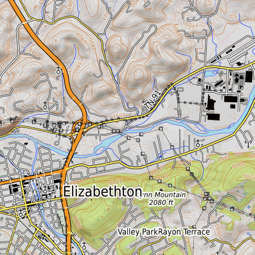 OpenTopoMap map of Davis Branch, TN