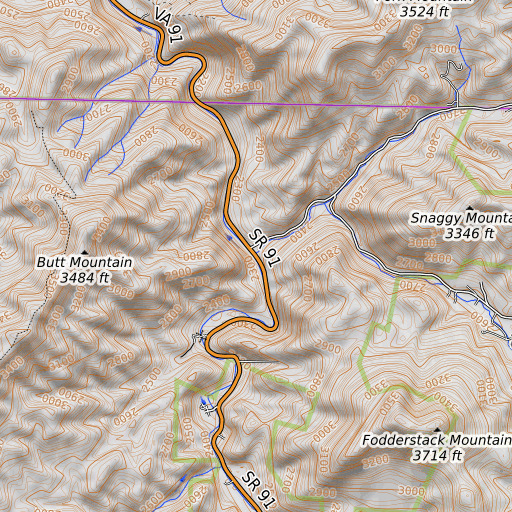 OpenTopoMap map of Elliot Branch, TN