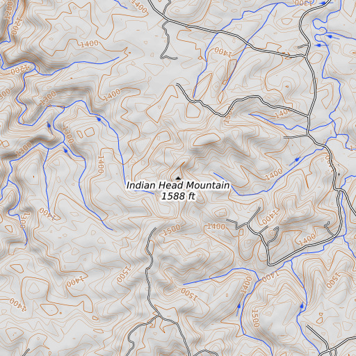 OpenTopoMap map of Indian Head Mountain, TN