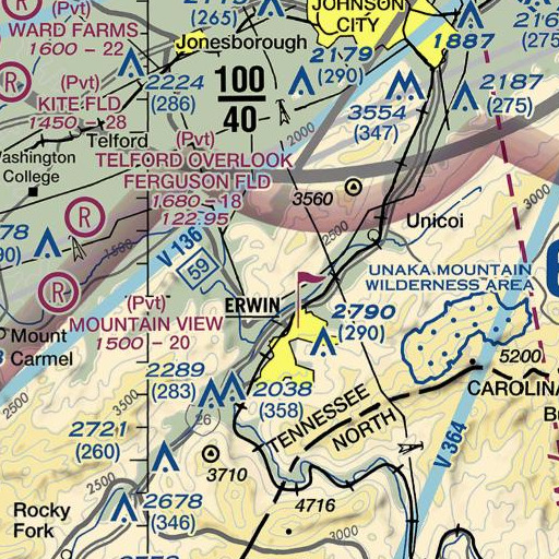 FAA VFR chart of Organ Gap, TN
