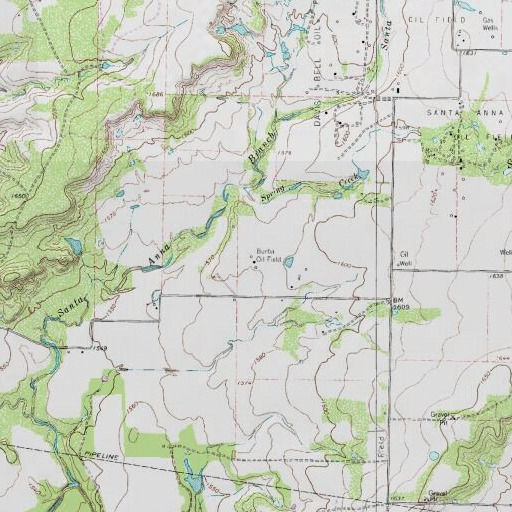 USGS 24K topo map of Burba Oil Field, TX