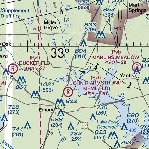 FAA VFR chart of Gordon Branch, TX