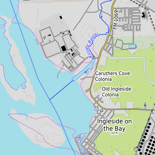 OpenTopoMap map of Kinney Bayou, TX