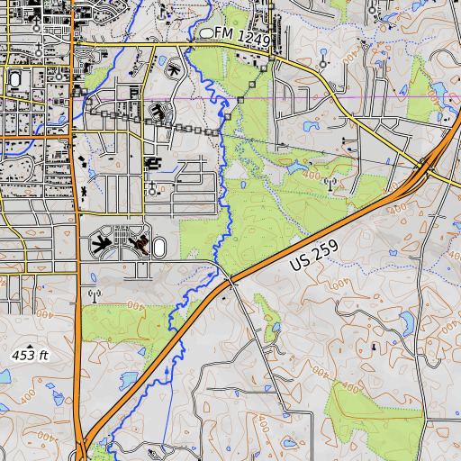 OpenTopoMap map of Law Creek, TX