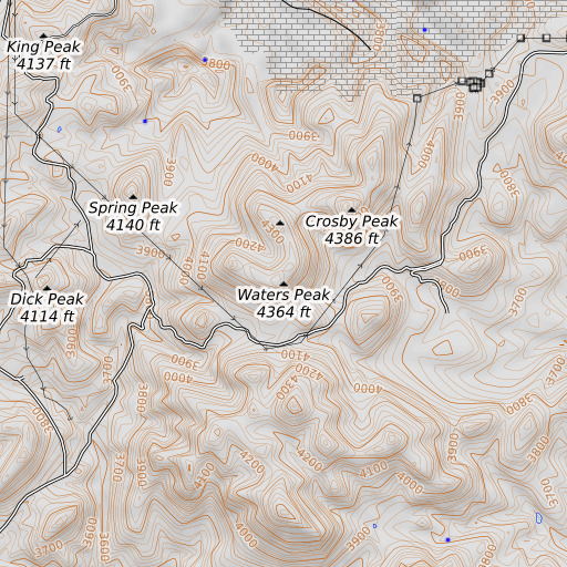 OpenTopoMap map of Waters Peak, AZ