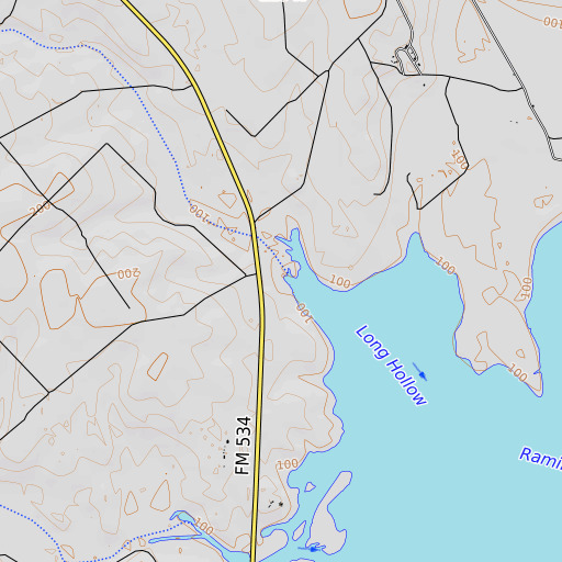 OpenTopoMap map of Long Hollow, TX