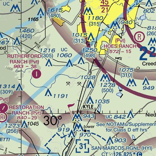 FAA VFR chart of Mustang Branch, TX