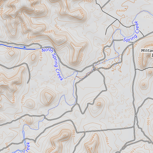 OpenTopoMap map of North Spring Creek, TX