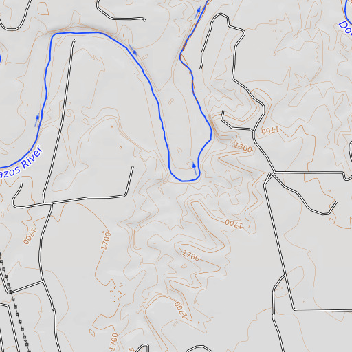 OpenTopoMap map of Oleys Creek, TX