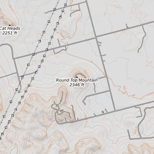 OpenTopoMap map of Round Top Mountain, TX