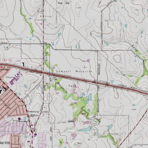 USGS 24K topo map of Samuell Mesquite Park, TX