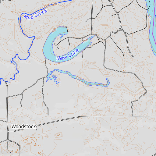 OpenTopoMap map of Brushy Lake, TX