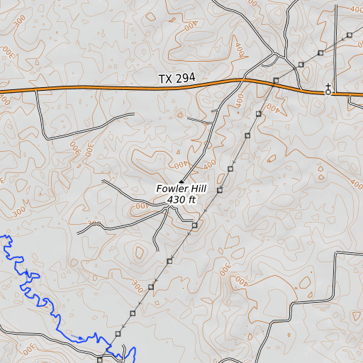 OpenTopoMap map of Fowler Hill, TX