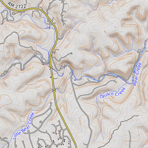 OpenTopoMap map of Little Bear Creek, TX