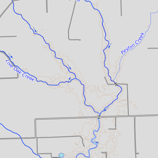 OpenTopoMap map of Live Oak Creek, TX