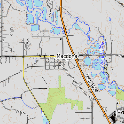 OpenTopoMap map of Macdona, TX