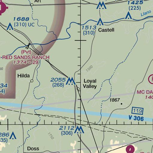 FAA VFR chart of Meusebach Mountain, TX