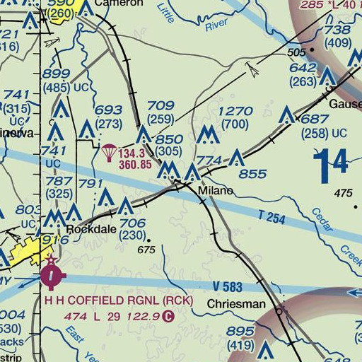 FAA VFR chart of Milano, TX