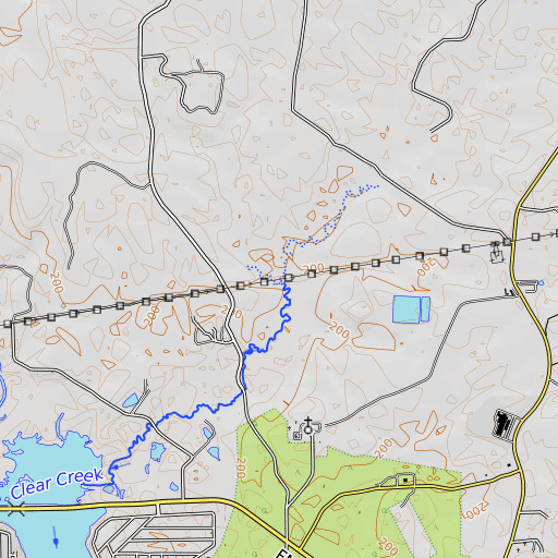 OpenTopoMap map of Open Bottom Creek, TX