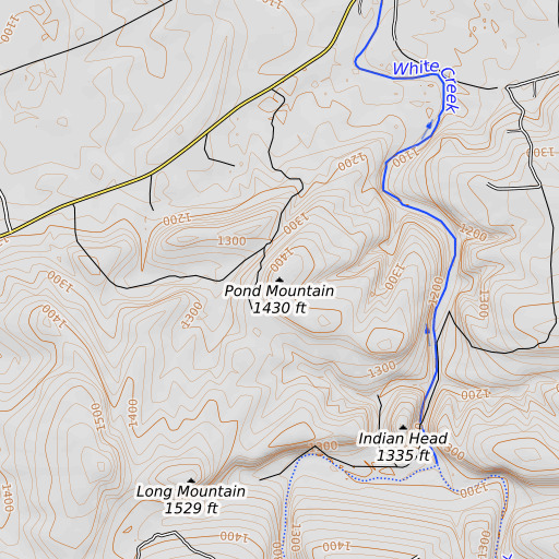 OpenTopoMap map of Pond Mountain, TX