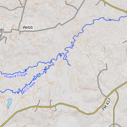 OpenTopoMap map of Porter Creek, TX