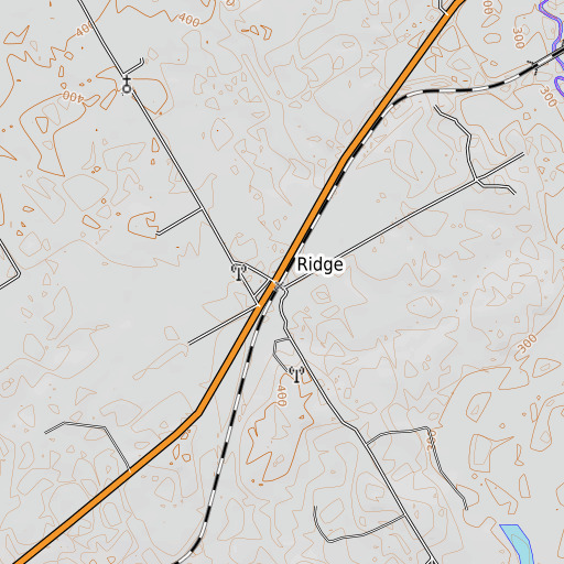 OpenTopoMap map of Ridge, TX