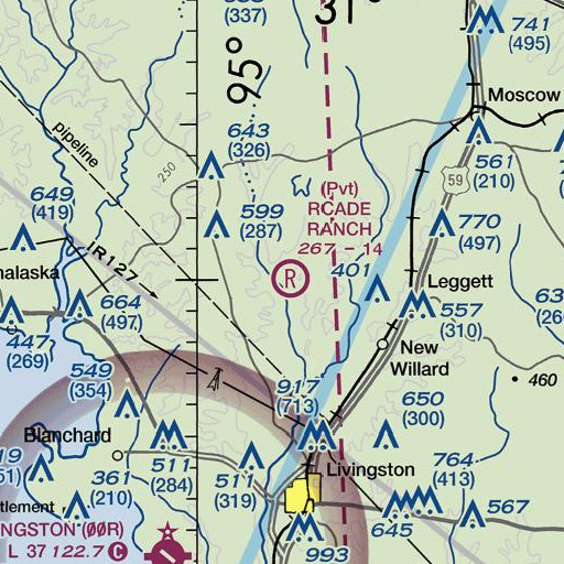 FAA VFR chart of Sandy Creek, TX
