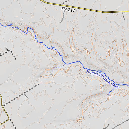 OpenTopoMap map of Thorp Branch, TX