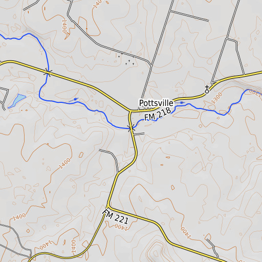 OpenTopoMap map of Baptist Branch, TX