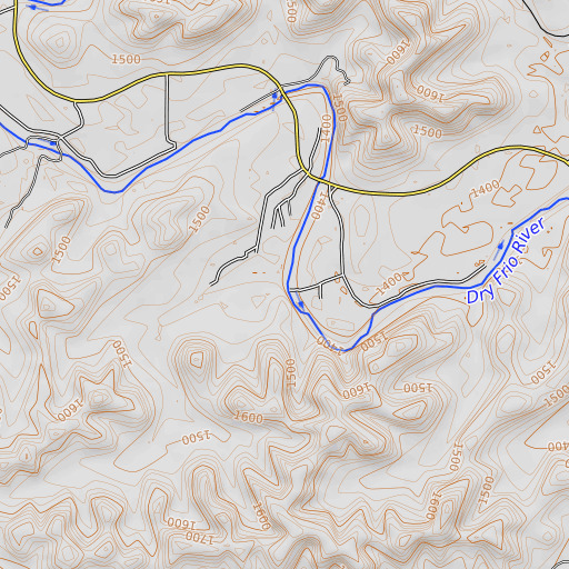 OpenTopoMap map of Lightning Bug Hollow, TX