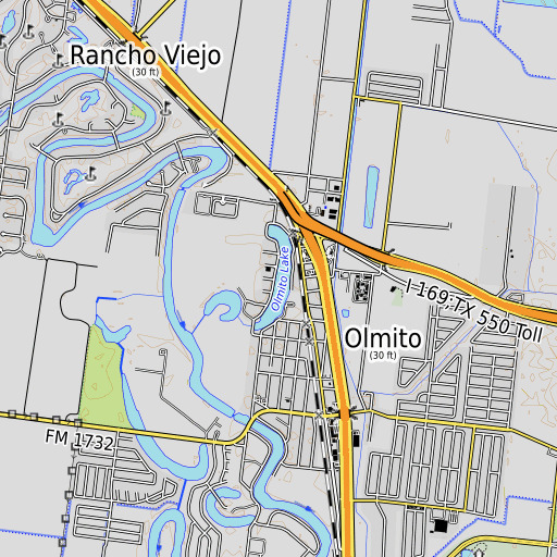 OpenTopoMap map of Olmito Lake, TX