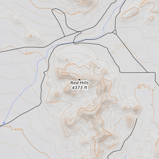 OpenTopoMap map of Red Hills, TX