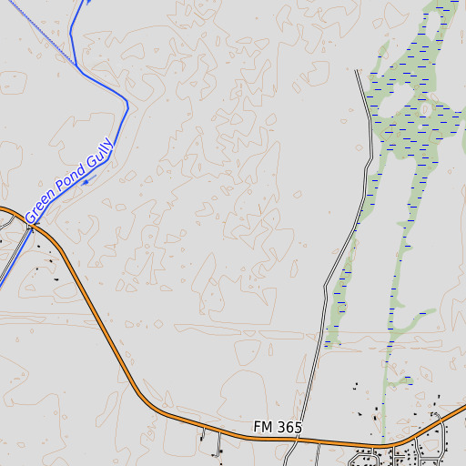 OpenTopoMap map of Gilbert Woods, TX