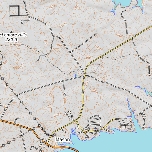 OpenTopoMap map of Yellowpine Lake, TX